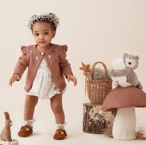 Elegant Baby | Rust Floral Embroidered Knit Baby Cardigan