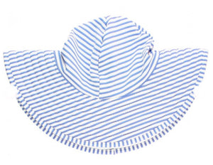 Open image in slideshow, Ruffle Butts | Reversible Swim Hat | Periwinkle Blue Seersucker Swim Hat
