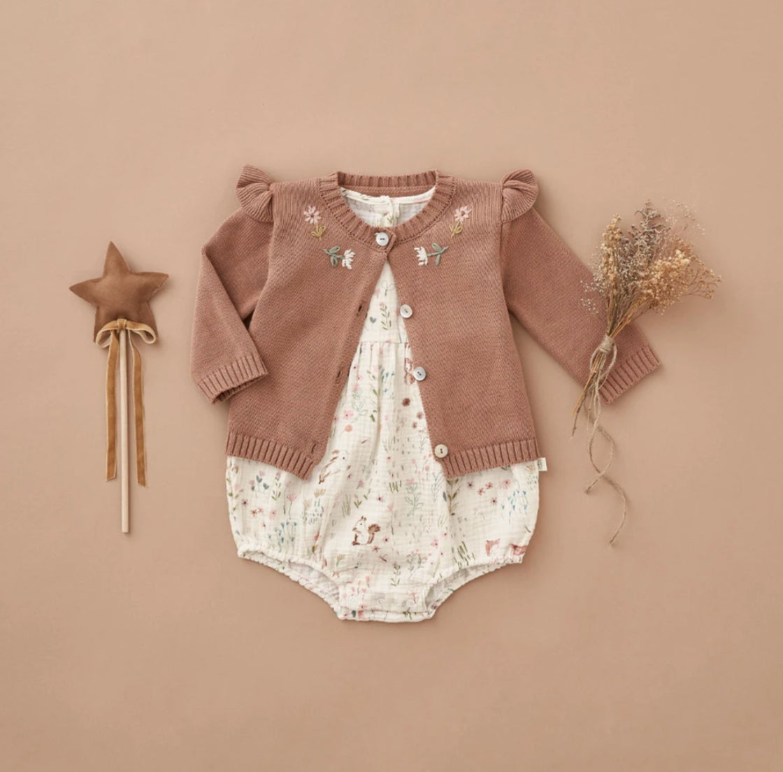 Elegant Baby | Rust Floral Embroidered Knit Baby Cardigan