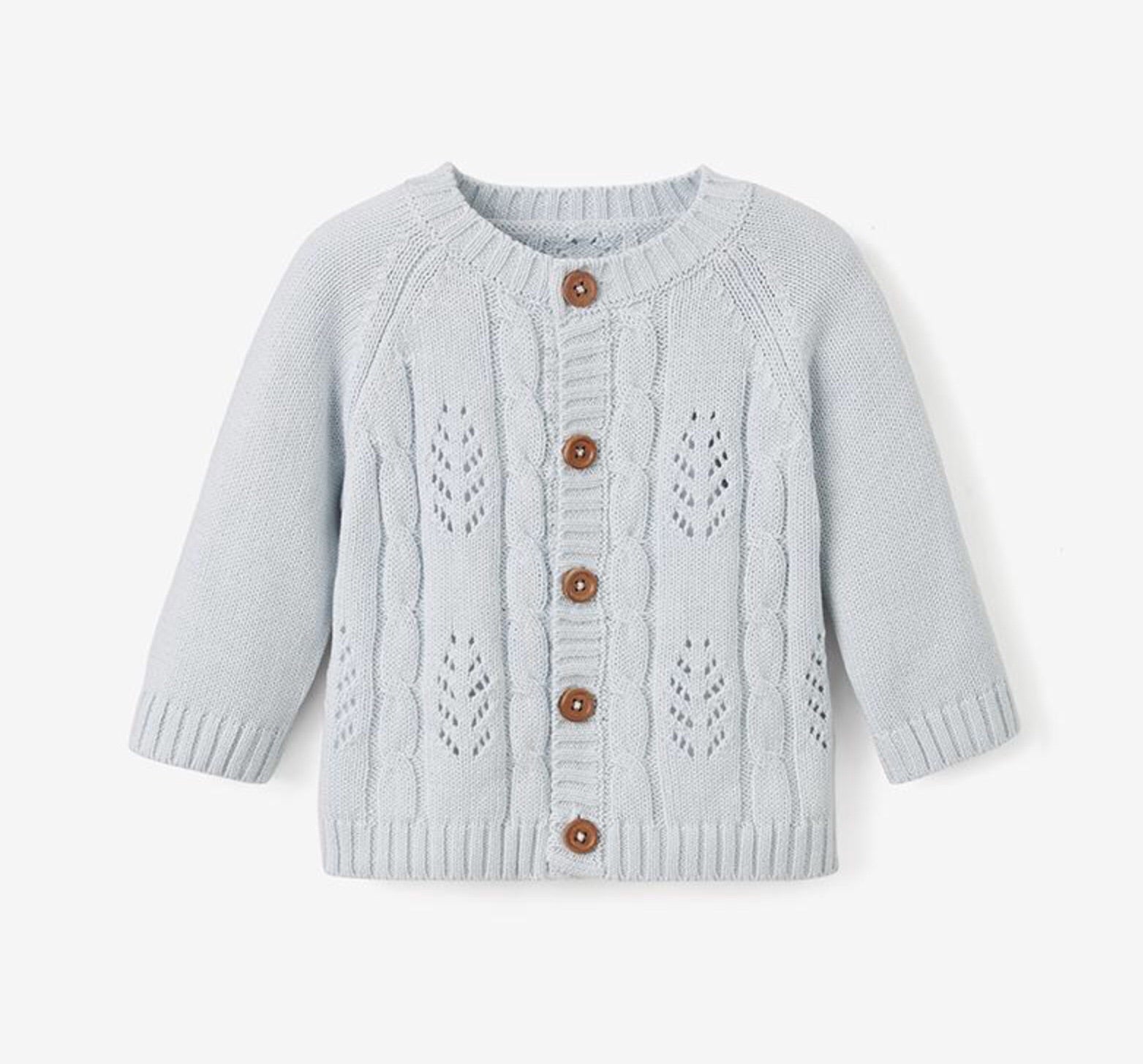Elegant Baby | PALE BLUE | LEAF CABLE KNIT BABY CARDIGAN