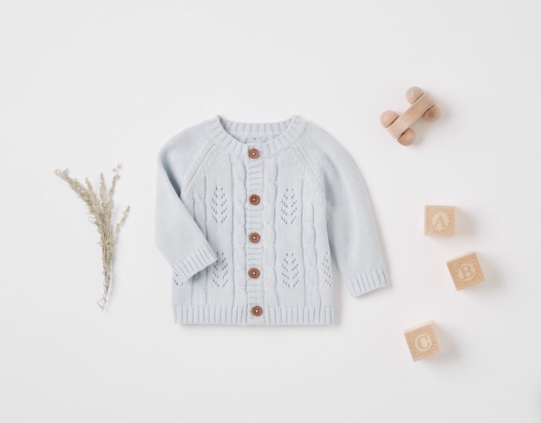Elegant Baby | PALE BLUE | LEAF CABLE KNIT BABY CARDIGAN