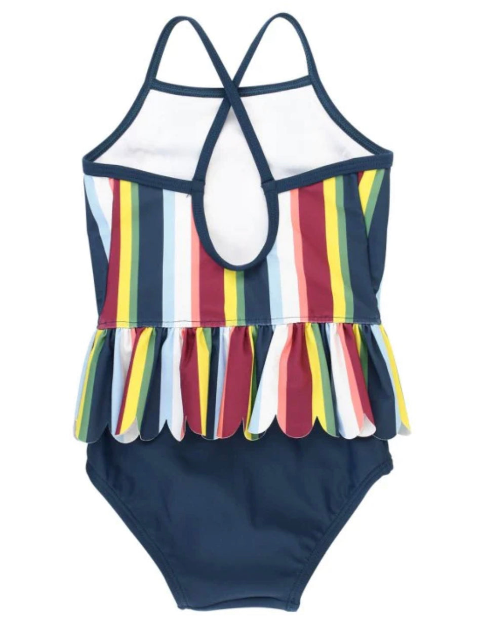Ruffle Butts | Sunset Stripe Scalloped Peplum One Piece Swim Suit