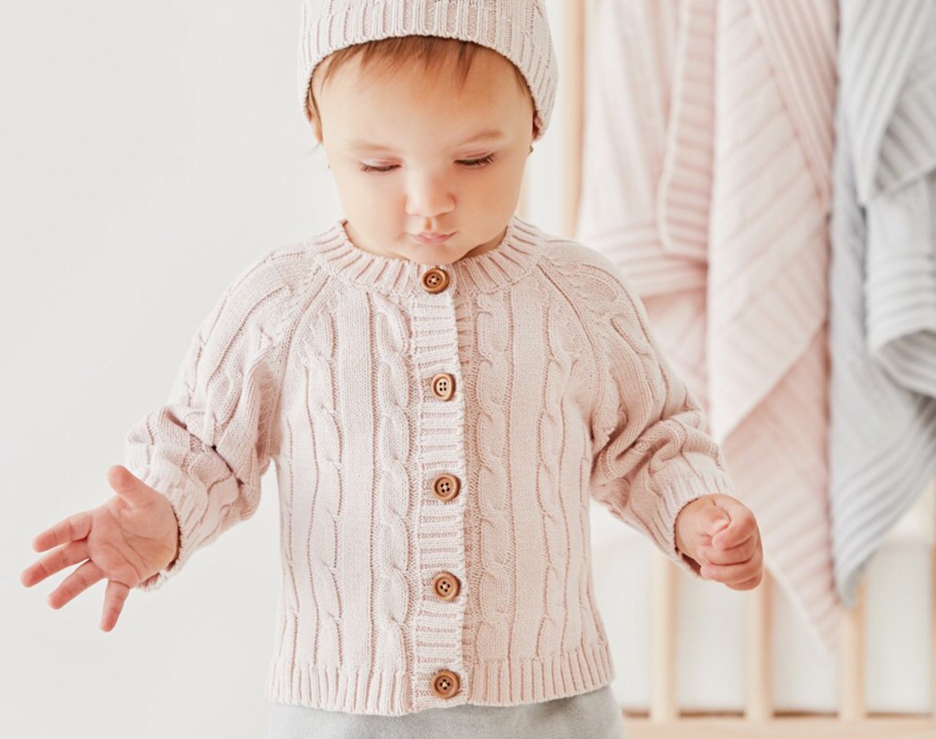 Elegant Baby | CHALK PINK | COTTON CABLE KNIT BABY SWEATER